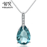 WEGARASTI Silver Necklace Pendent Women Aquamarine Water Drop Hot Silver Jewelry