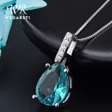 WEGARASTI Silver Necklace Pendent Women Aquamarine Water Drop Hot Silver Jewelry
