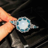925 Silver Lucky Chalcedony Open Cuff Crystal Bangle Bracelet