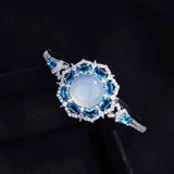 925 Silver Lucky Chalcedony Open Cuff Crystal Bangle Bracelet