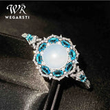 925 Silver Lucky Chalcedony Open Cuff Crystal Bangle Bracelet