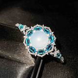 925 Silver Lucky Chalcedony Open Cuff Crystal Bangle Bracelet