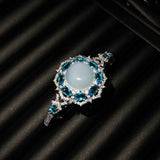 925 Silver Lucky Chalcedony Open Cuff Crystal Bangle Bracelet