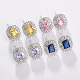 925 Silver Stud Earrings Red Pink Sapphire Crystal Wedding Engagement Jewelry