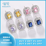 925 Silver Stud Earrings Red Pink Sapphire Crystal Wedding Engagement Jewelry