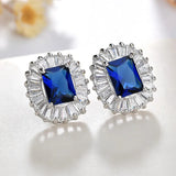 925 Silver Stud Earrings Red Pink Sapphire Crystal Wedding Engagement Jewelry