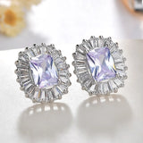 925 Silver Stud Earrings Red Pink Sapphire Crystal Wedding Engagement Jewelry
