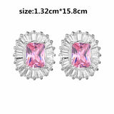 925 Silver Stud Earrings Red Pink Sapphire Crystal Wedding Engagement Jewelry