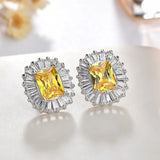 925 Silver Stud Earrings Red Pink Sapphire Crystal Wedding Engagement Jewelry