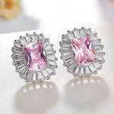 925 Silver Stud Earrings Red Pink Sapphire Crystal Wedding Engagement Jewelry