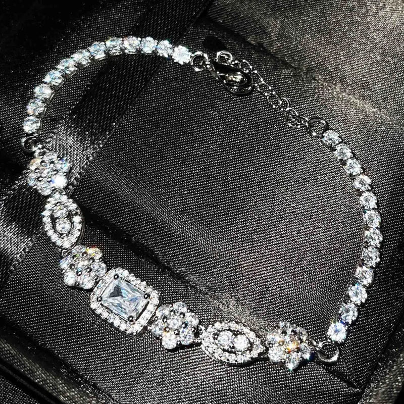 925 Silver Zirconia Square Bracelet Women Valentines Wedding Jewelry