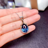 Water Drop Gemstone Real Silver Pendant Necklace
