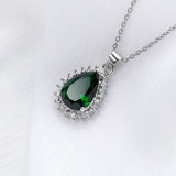 Green CZ Silver Pendant Necklace 925 Sterling Silver Choker Statement Necklace