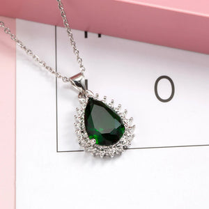 Green CZ Silver Pendant Necklace 925 Sterling Silver Choker Statement Necklace