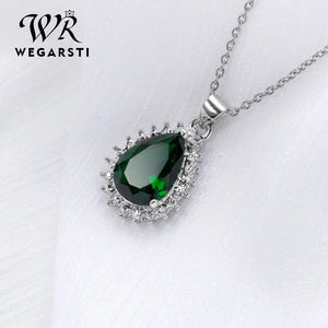 Green CZ Silver Pendant Necklace 925 Sterling Silver Choker Statement Necklace