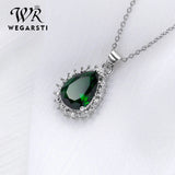 Green CZ Silver Pendant Necklace 925 Sterling Silver Choker Statement Necklace