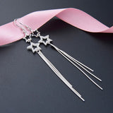 925 Silver Tassel Stars Drop Earrings Clear CZ Jewelry