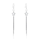 925 Silver Tassel Stars Drop Earrings Clear CZ Jewelry