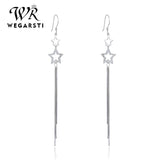 925 Silver Tassel Stars Drop Earrings Clear CZ Jewelry
