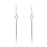 925 Silver Tassel Stars Drop Earrings Clear CZ Jewelry