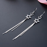 925 Silver Tassel Stars Drop Earrings Clear CZ Jewelry
