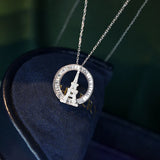 100% Silver Tower Clear CZ Pendant Necklace Women Jewelry