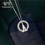 100% Silver Tower Clear CZ Pendant Necklace Women Jewelry