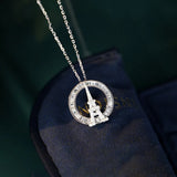 100% Silver Tower Clear CZ Pendant Necklace Women Jewelry