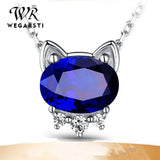 Hot Silver Cut Cat Sapphire Jewelry Pendant Necklaces For Sweet Girls