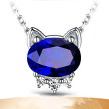 Hot Silver Cut Cat Sapphire Jewelry Pendant Necklaces For Sweet Girls