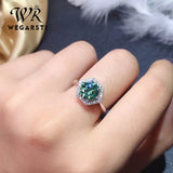 Blue-Green Moissanite Zircon Gemstone Open Wedding Engagement Ring