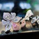 Crystal Pink Zircon Stud Earrings Flower Silver Vintage Women