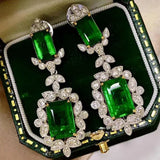 Emerald Square Drop Earrings Silver Jewelry Anniversary