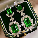 Emerald Square Drop Earrings Silver Jewelry Anniversary