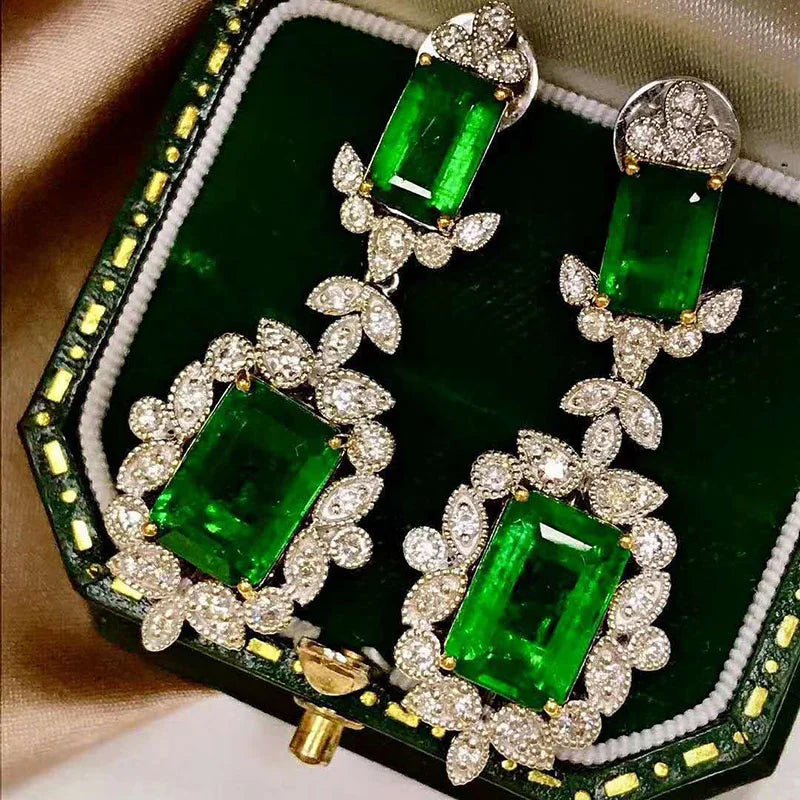 Emerald Square Drop Earrings Silver Jewelry Anniversary