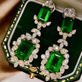 Emerald Square Drop Earrings Silver Jewelry Anniversary