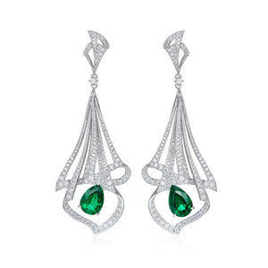 Emerald Silver Drop Earrings Anniversary Jewelry