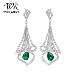 Emerald Silver Drop Earrings Anniversary Jewelry