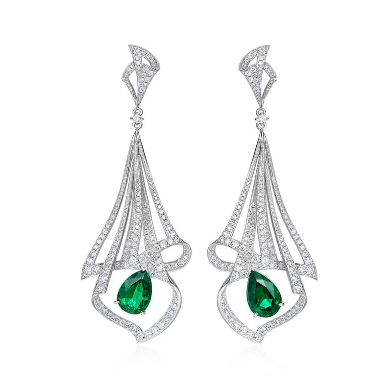 Emerald Silver Drop Earrings Anniversary Jewelry