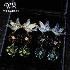 Vintage Gemstone Earrings For Women Ear Drops With Bird Flower