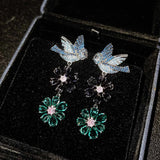 Vintage Gemstone Earrings For Women Ear Drops With Bird Flower