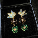 Vintage Gemstone Earrings For Women Ear Drops With Bird Flower