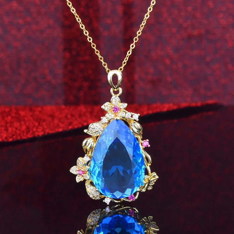 Citrine Gemstone Necklace Gold-plated Chain Pendant