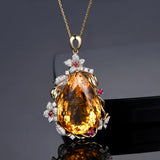 Citrine Gemstone Necklace Gold-plated Chain Pendant