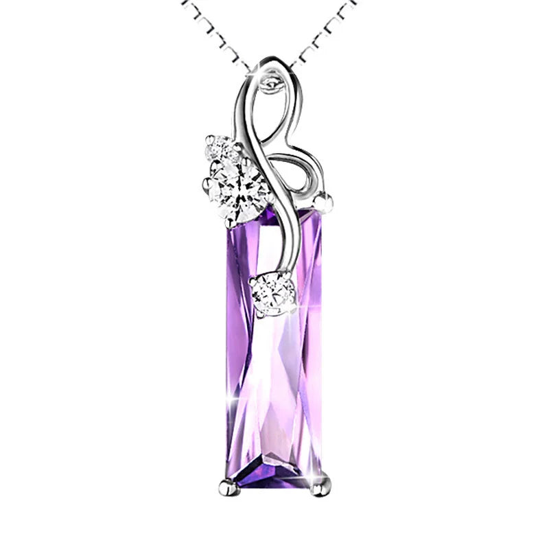 Vintage Amethyst Pendant With Chain Necklace Women Jewelry