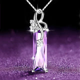 Vintage Amethyst Pendant With Chain Necklace Women Jewelry