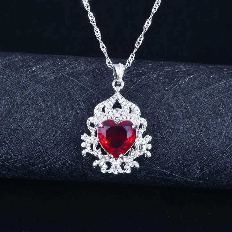 Heart Shape Ruby Necklace Rubellite Gemstone Pendant Wedding Silver Jewelry