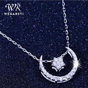 Zircon Necklace Crystal Wedding Moon Star Pendant Silver Gift
