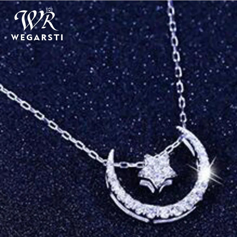 Zircon Necklace Crystal Wedding Moon Star Pendant Silver Gift