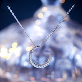 Zircon Necklace Crystal Wedding Moon Star Pendant Silver Gift